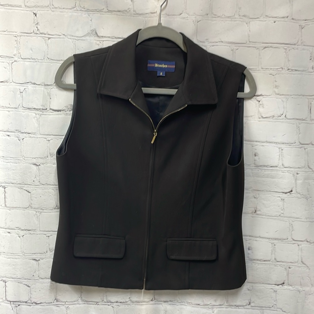 Brooks Brothers Black Sleeveless Zip-Front Vest